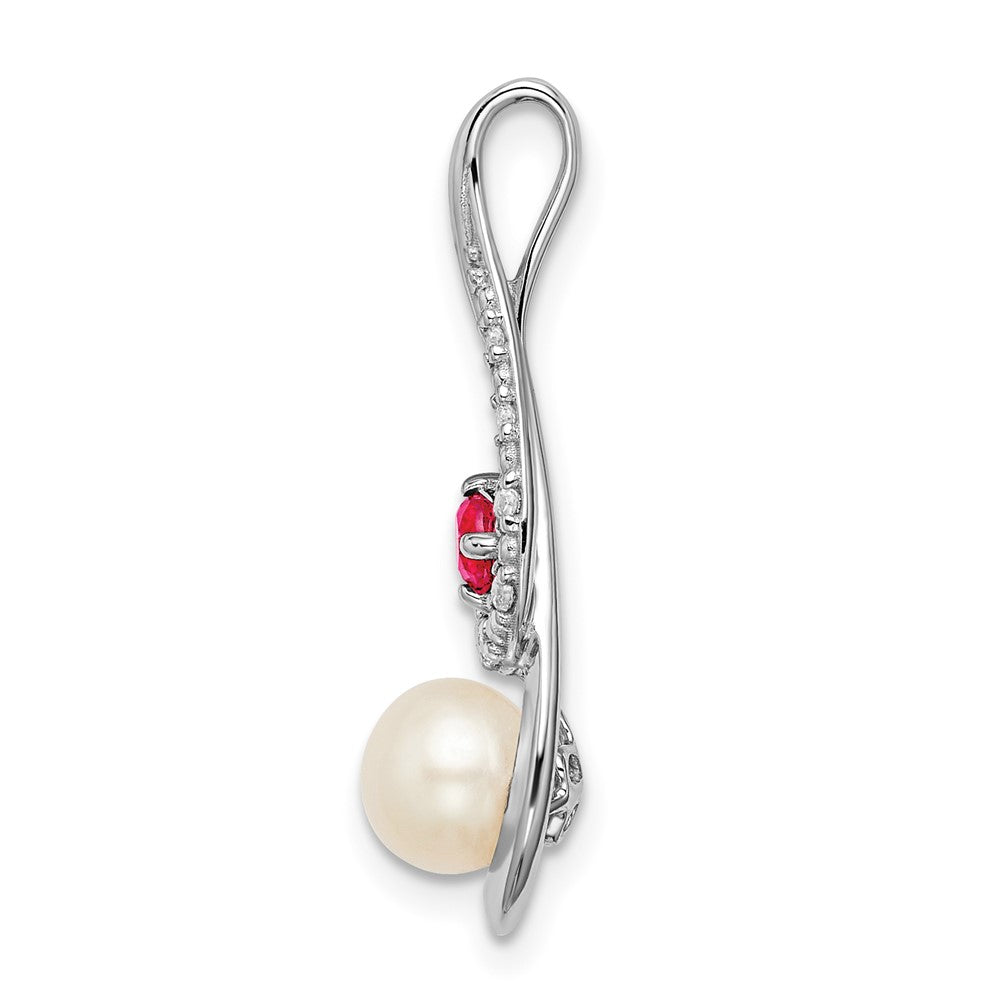 14k White Gold FWC Pearl Ruby & Diamond Slide (1.05 grams)