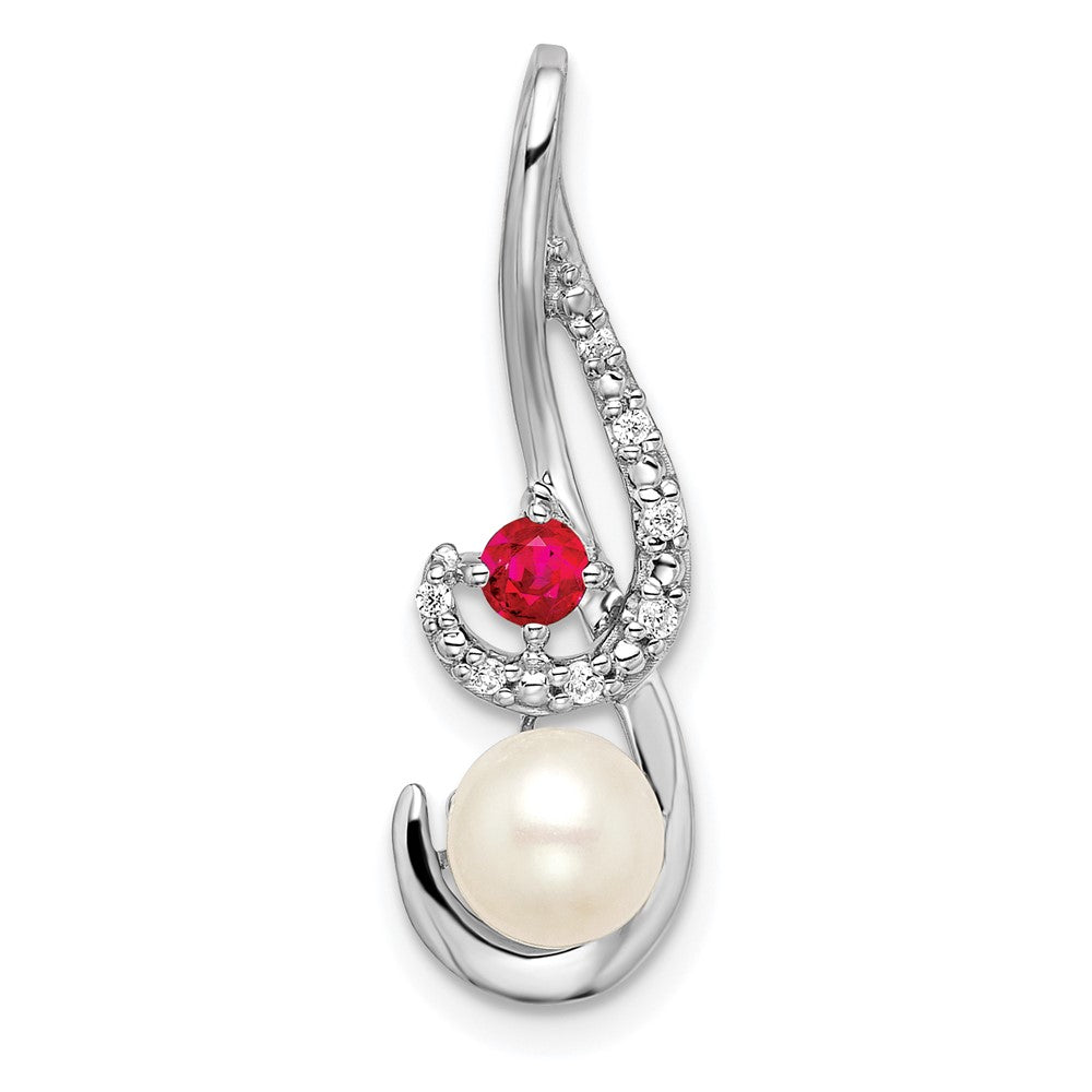 14k White Gold FWC Pearl Ruby & Diamond Slide (1.05 grams)