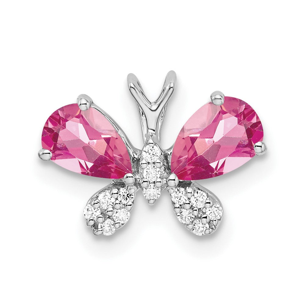 14k White Gold Pink Tourmaline & Diamond Butterfly Chain Slide (0.75 grams)