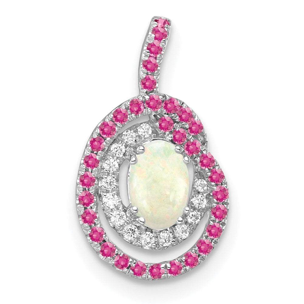 14k White Gold Pink Tourmaline/Opal & Diamond Chain Slide (1 grams)