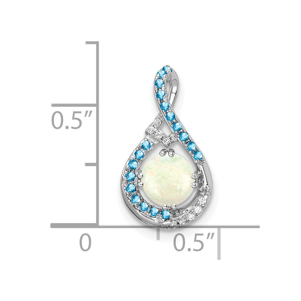 14k White Gold Blue Topaz/Opal & Diamond Chain Slide (1.1 grams)