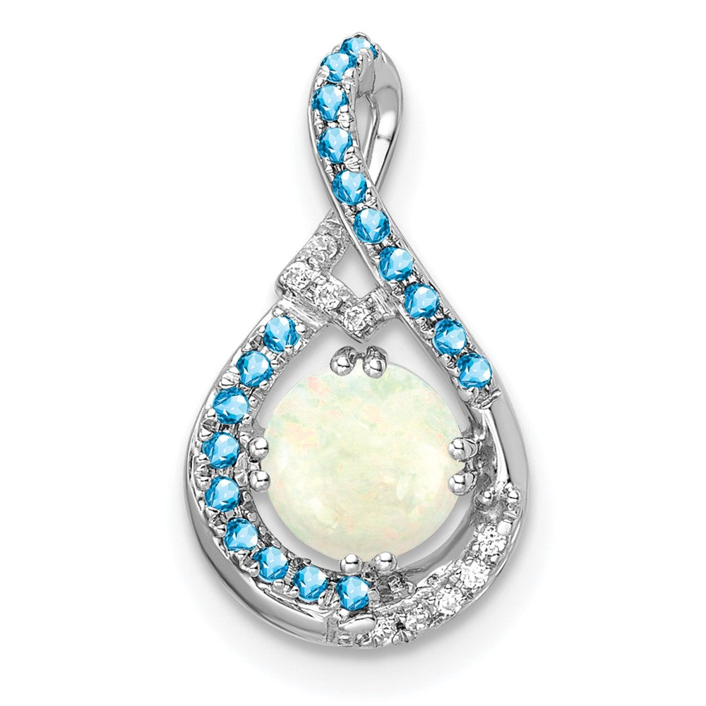 14k White Gold Blue Topaz/Opal & Diamond Chain Slide (1.1 grams)