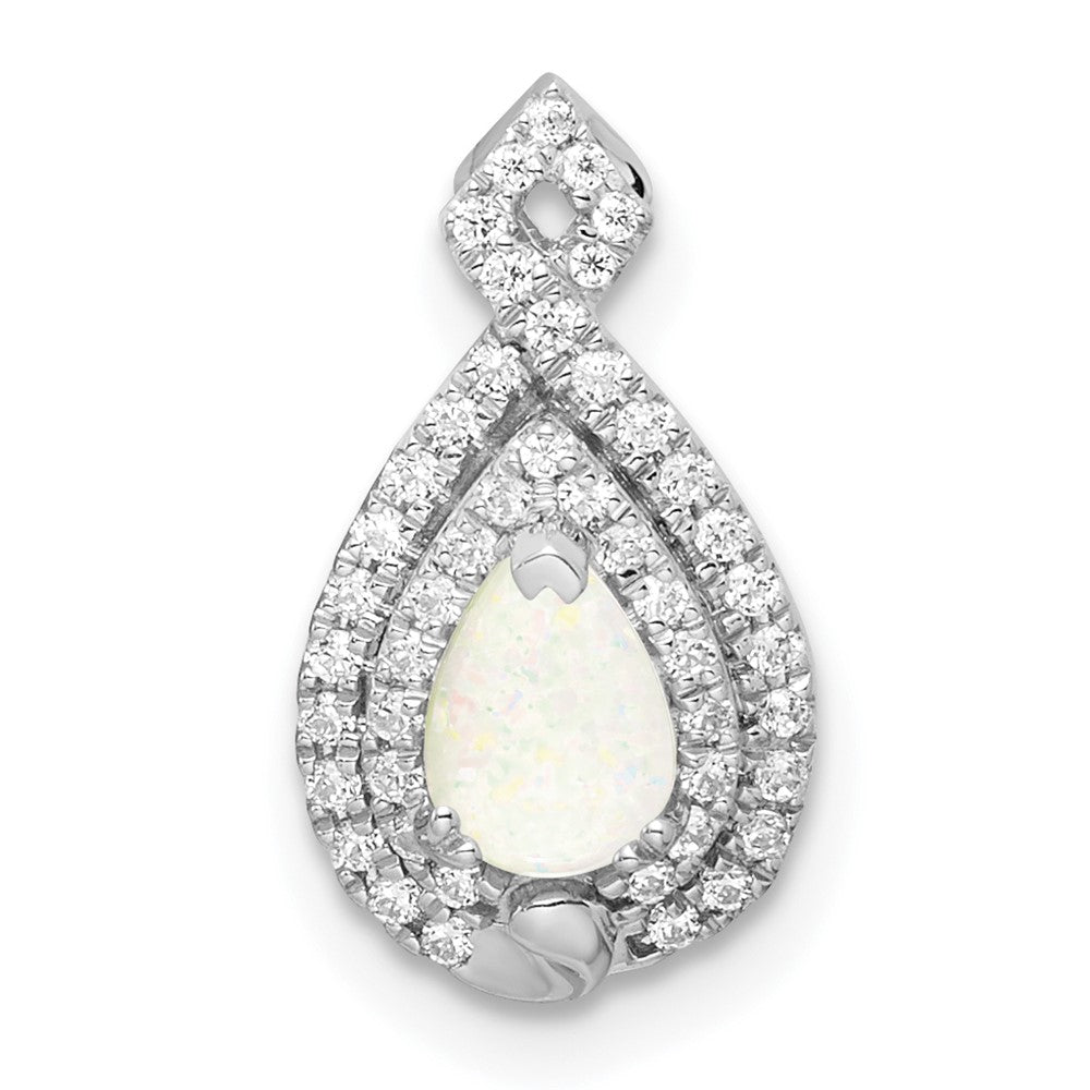 14k White Gold Polished Pear Opal & Diamond Chain Slide (1.4 grams)