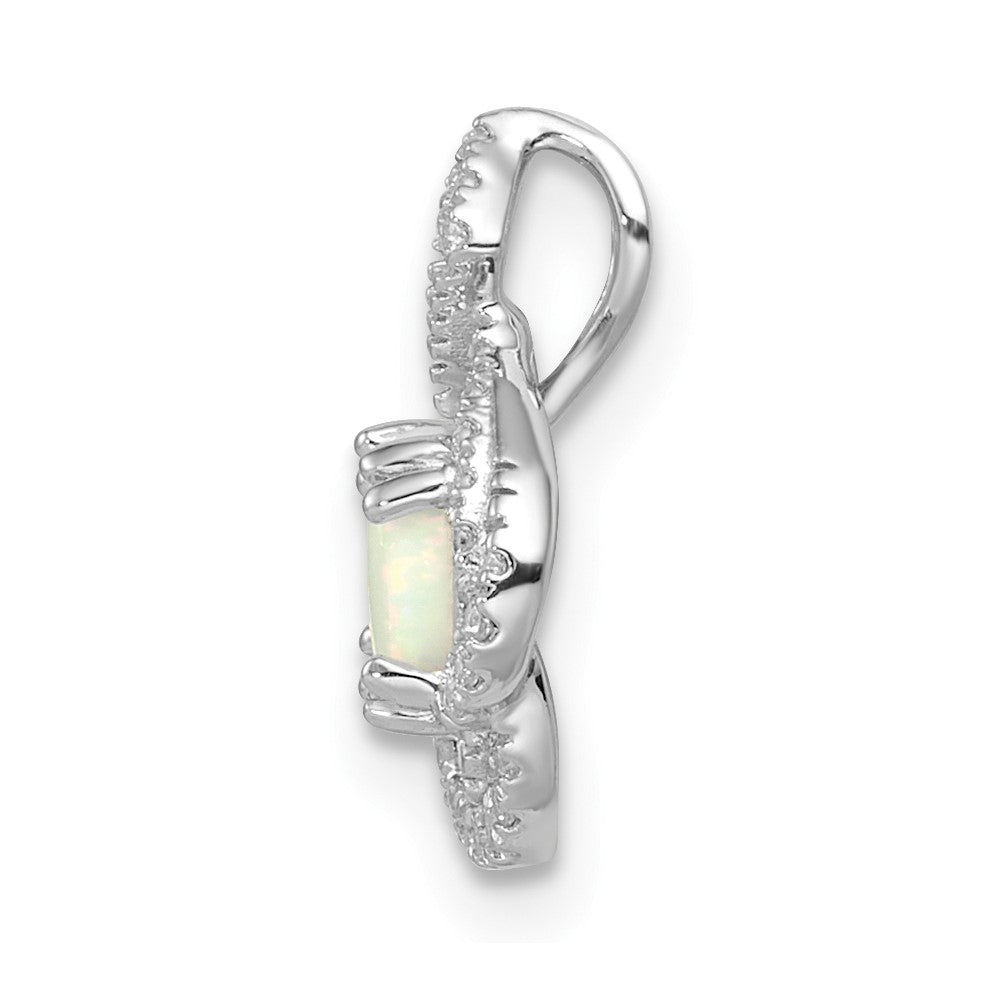 14k White Gold Polished Oval Opal & Diamond Vintage Chain Slide (1 grams)