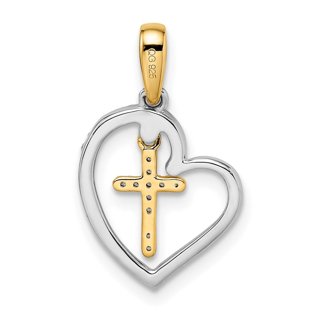 14k Two-tone 12.55 mm Heart with Cross Diamond Pendant (1.14 grams)