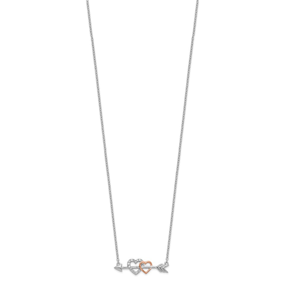 14k Two-tone 1/20 carat Diamond Hearts on Arrow 18 inch Necklace (2.47 grams)