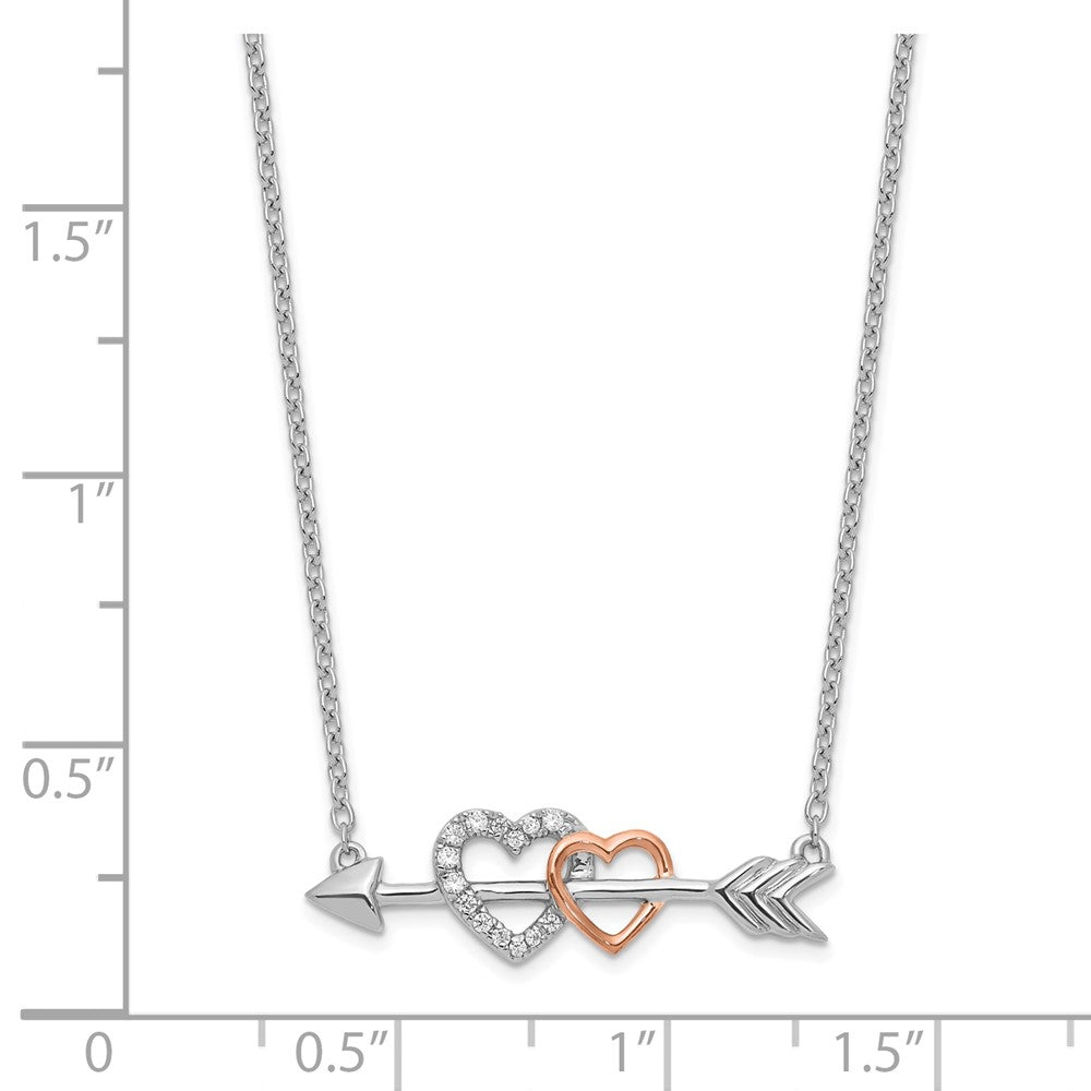 14k Two-tone 1/20 carat Diamond Hearts on Arrow 18 inch Necklace (2.47 grams)