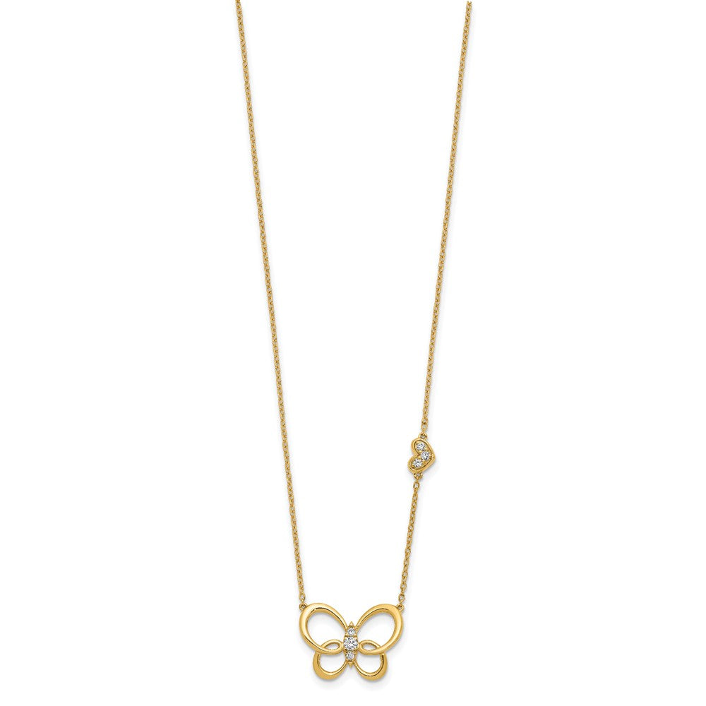 14k Polished 1/6 carat Diamond Butterfly 18 inch Necklace (3.14 grams)