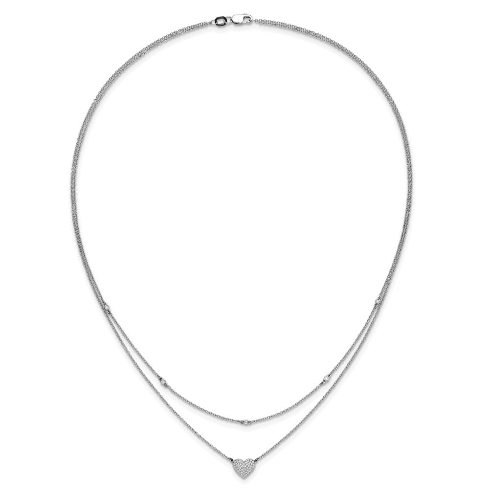 14k White Gold 1/5 carat Pave Diamond Double Strand Heart 18 inch Necklace (3.66 grams)