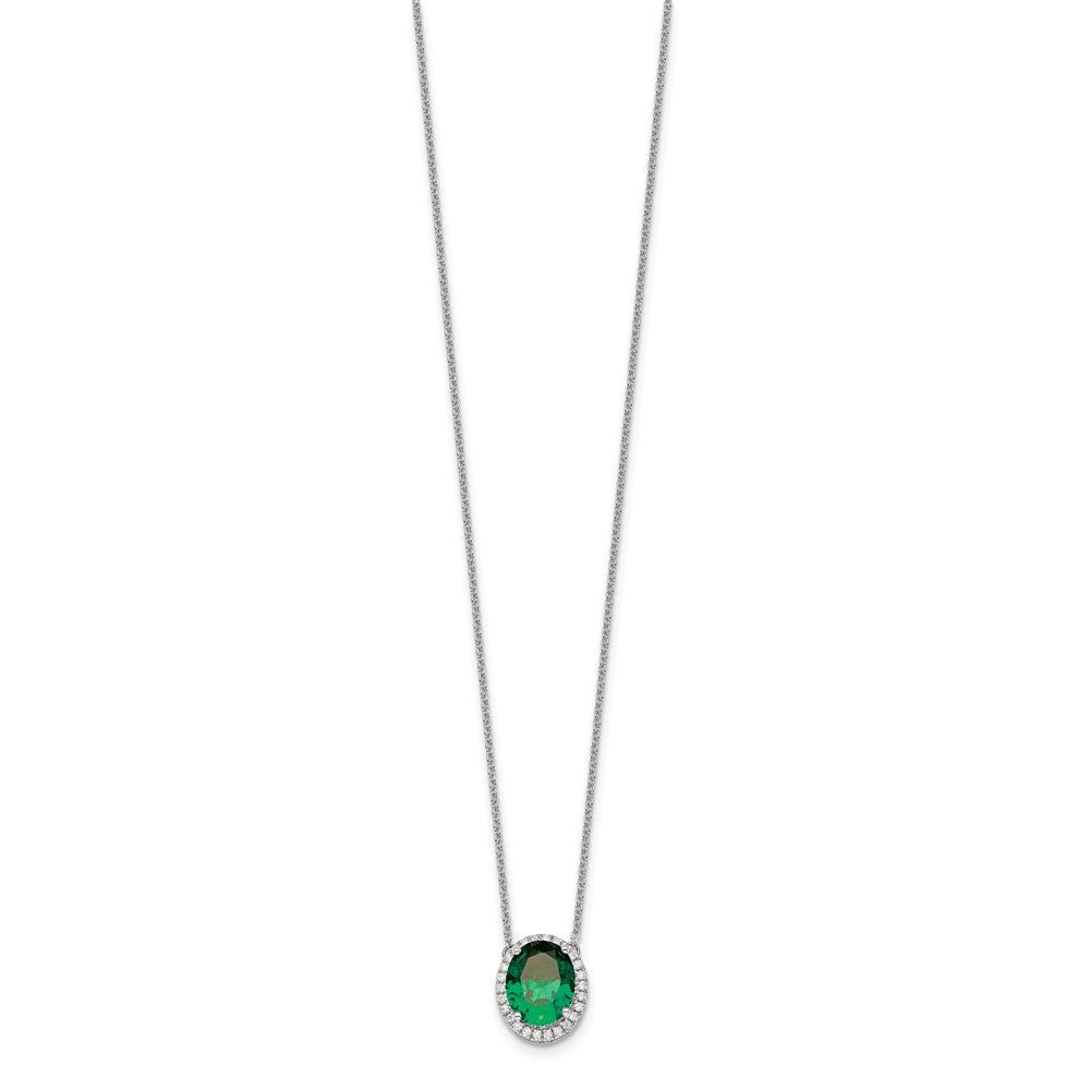 14k White Gold 11 mm Oval Created Emerald/Diamond in. Halo Necklace (2.23 grams)