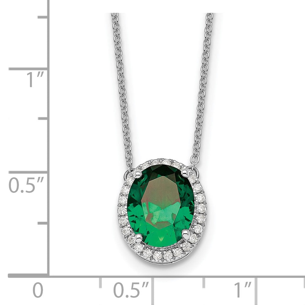 14k White Gold 11 mm Oval Created Emerald/Diamond in. Halo Necklace (2.23 grams)