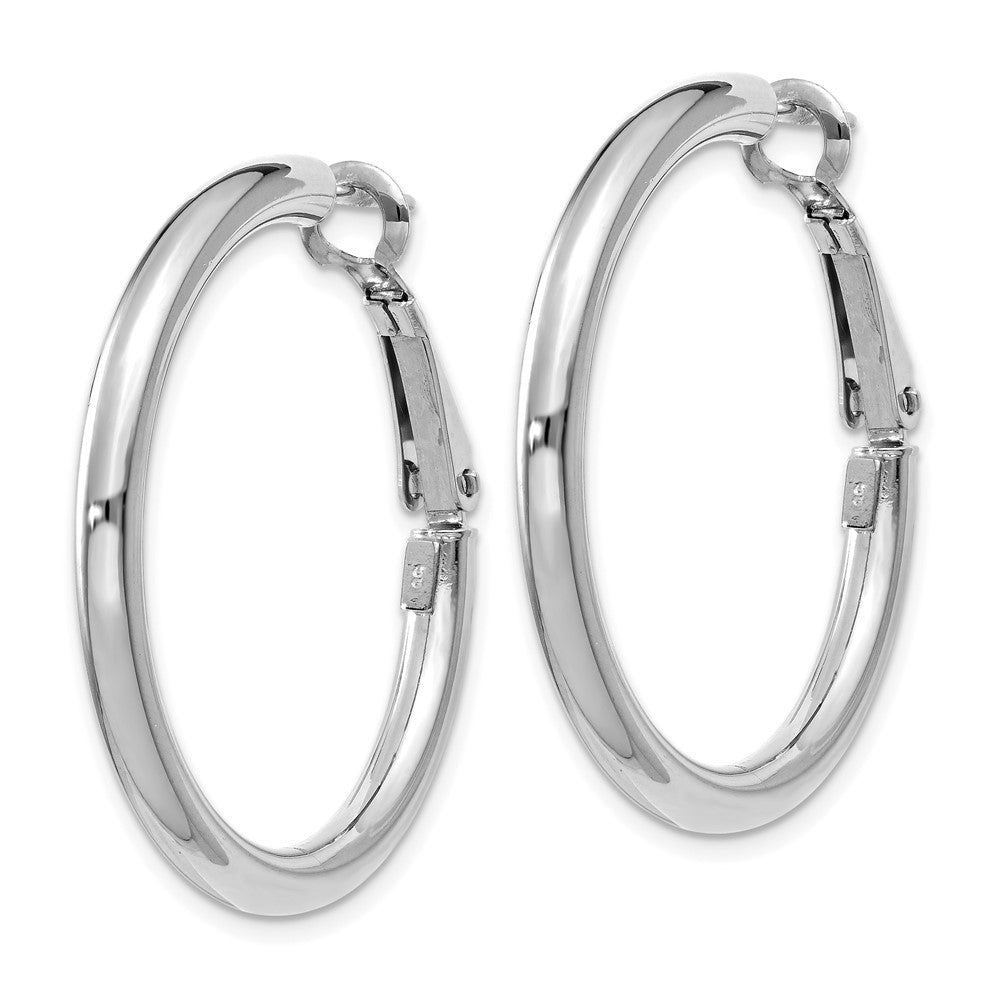 14k White Gold 32.5 mm Polished Round Omega Back Hoop Earrings