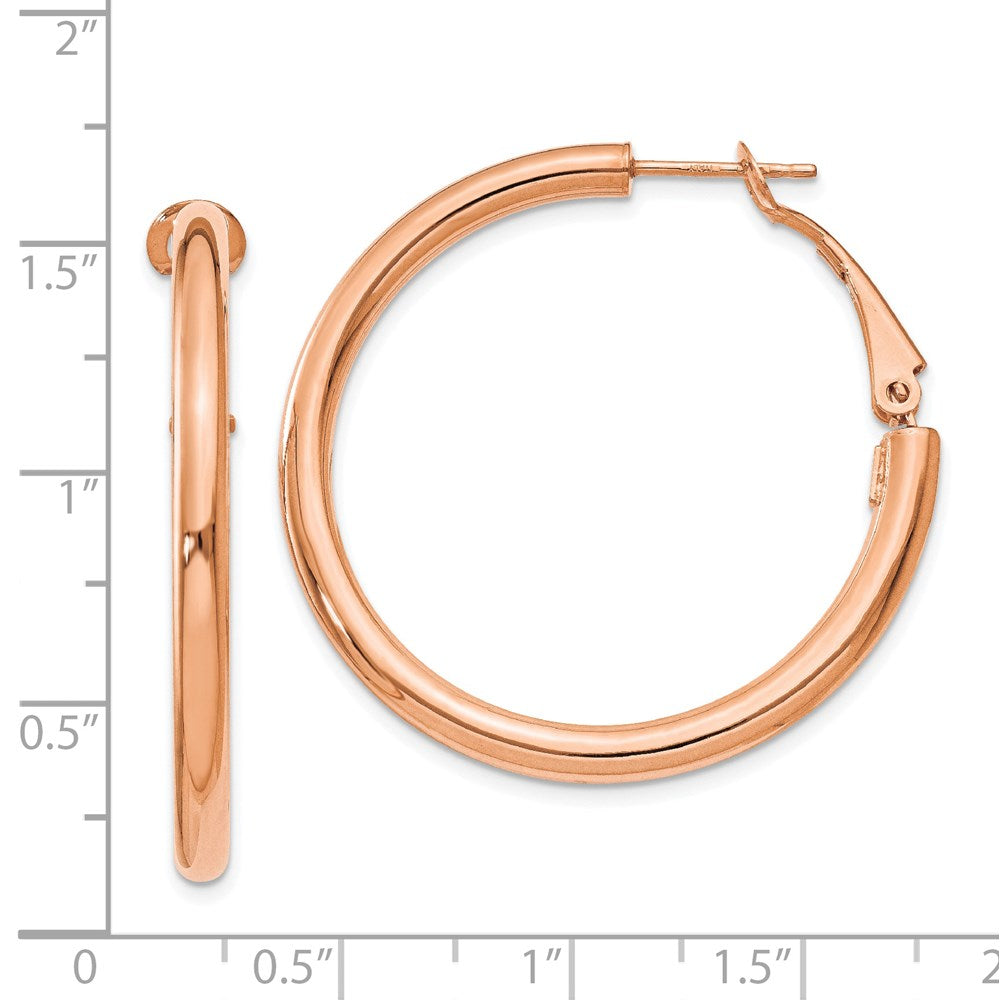 14k Rose Gold 36.75 mm Polished Round Omega Back Hoop Earrings (3.7 grams)