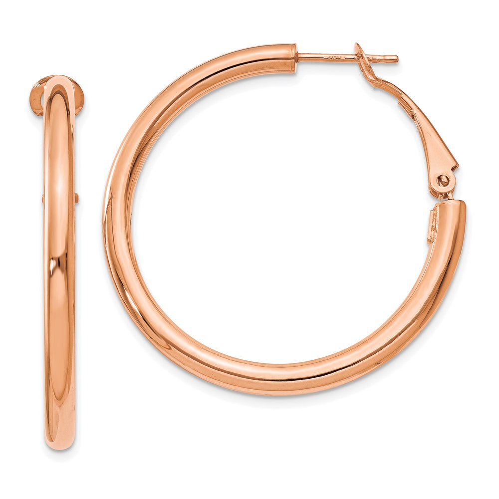 14k Rose Gold 36.75 mm Polished Round Omega Back Hoop Earrings (3.7 grams)