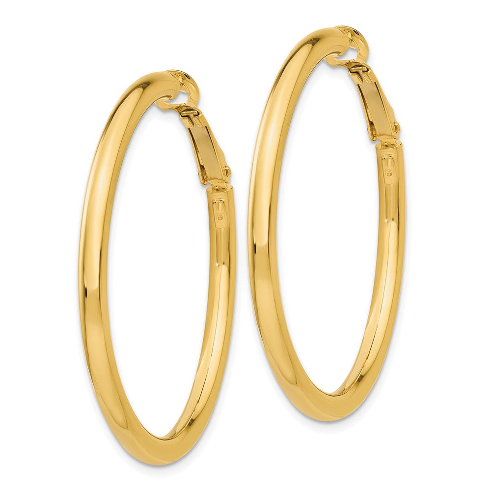 14k Yellow Gold 41.5 mm Polished Round Omega Back Hoop Earrings