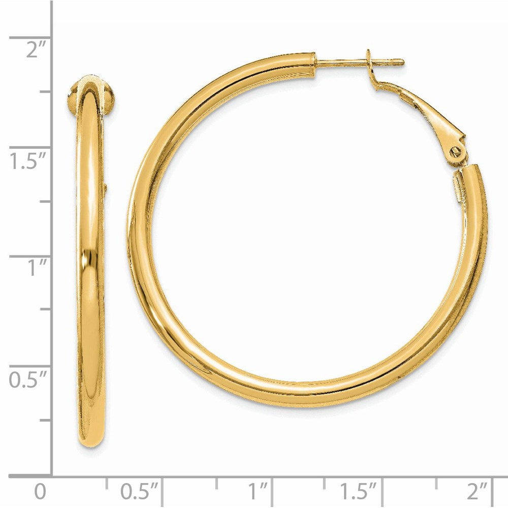 14k Yellow Gold 41.5 mm Polished Round Omega Back Hoop Earrings