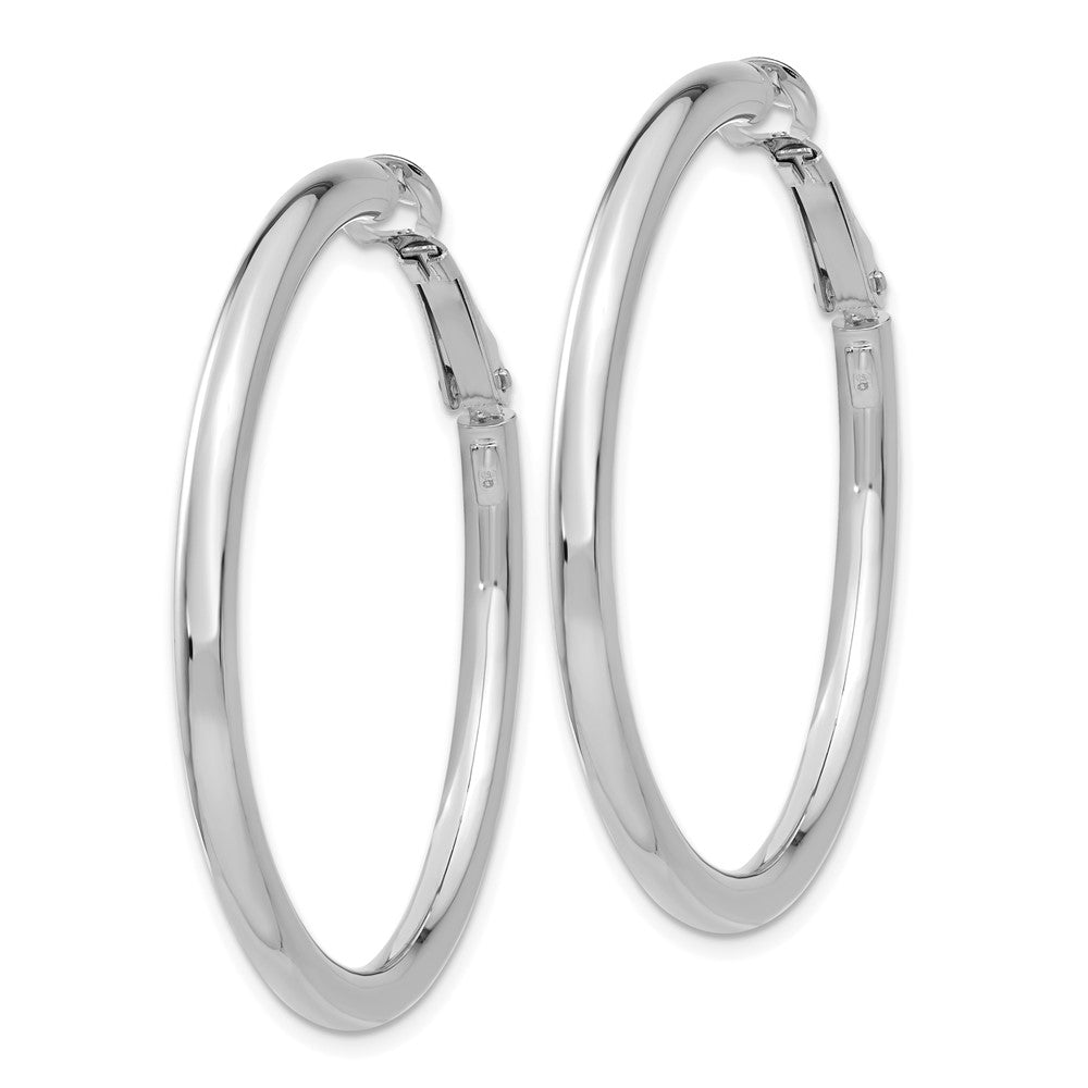 14k White Gold 41.5 mm Polished Round Omega Back Hoop Earrings