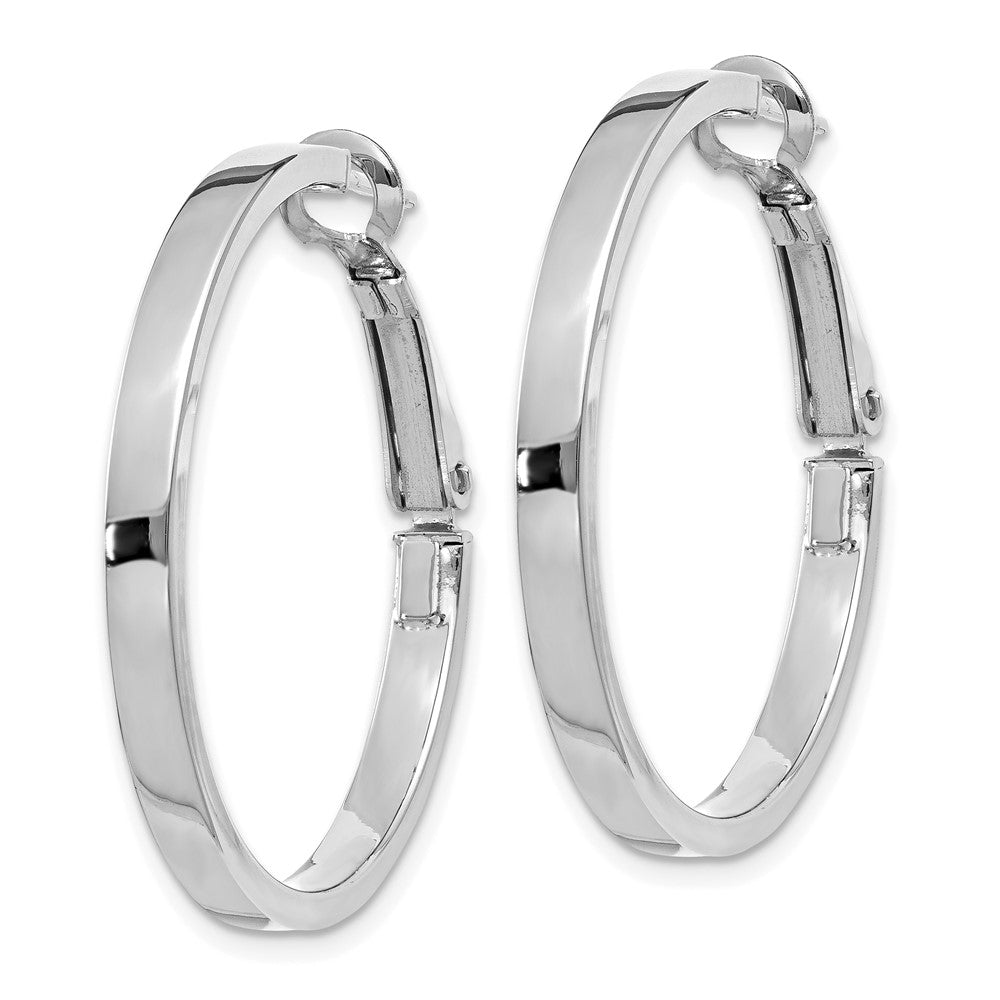 14k White Gold 30 mm Polished Square Tube Round Hoop Earrings