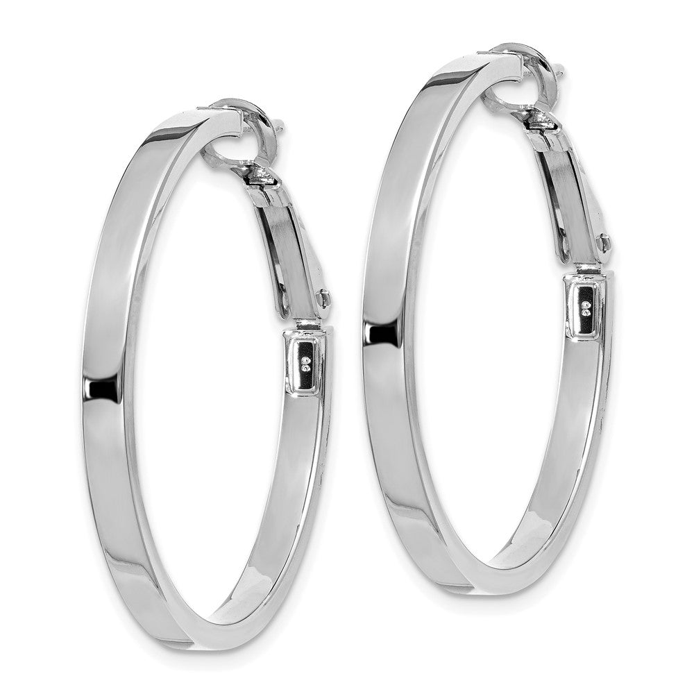 14k White Gold 35 mm Polished Square Tube Round Hoop Earrings