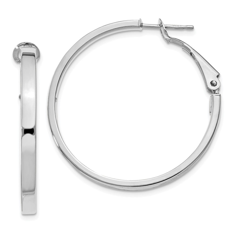 14k White Gold 35 mm Polished Square Tube Round Hoop Earrings
