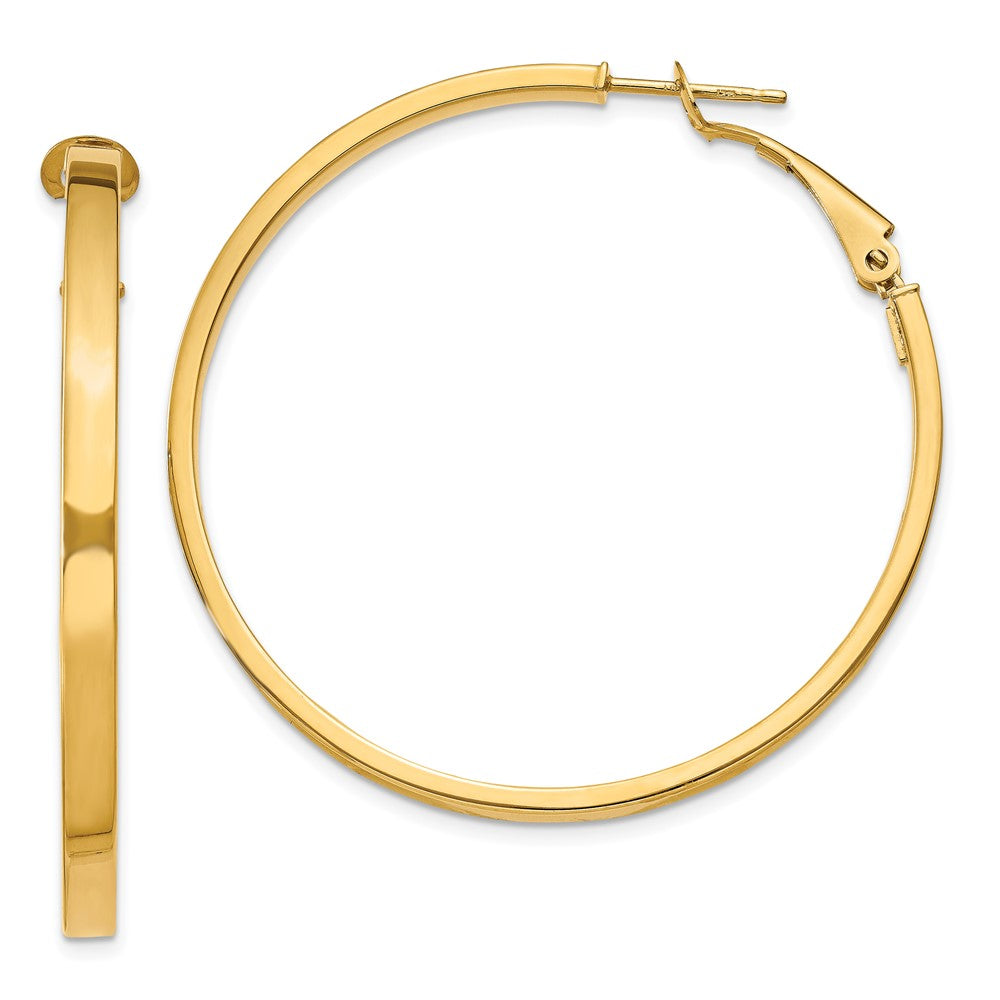 14k Yellow Gold 46 mm Polished Square Tube Round Hoop Earrings