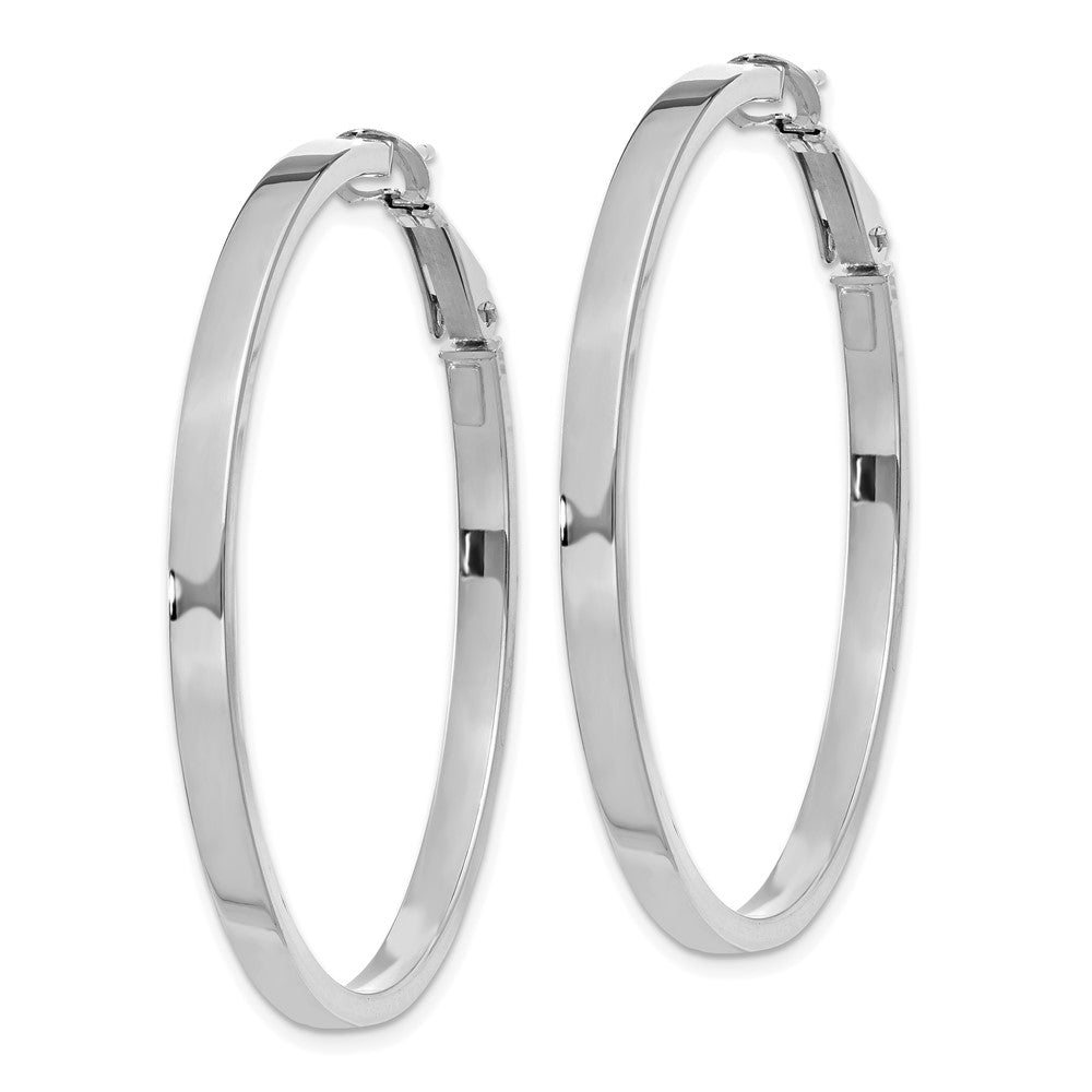 14k White Gold 46 mm Polished Square Tube Round Hoop Earrings