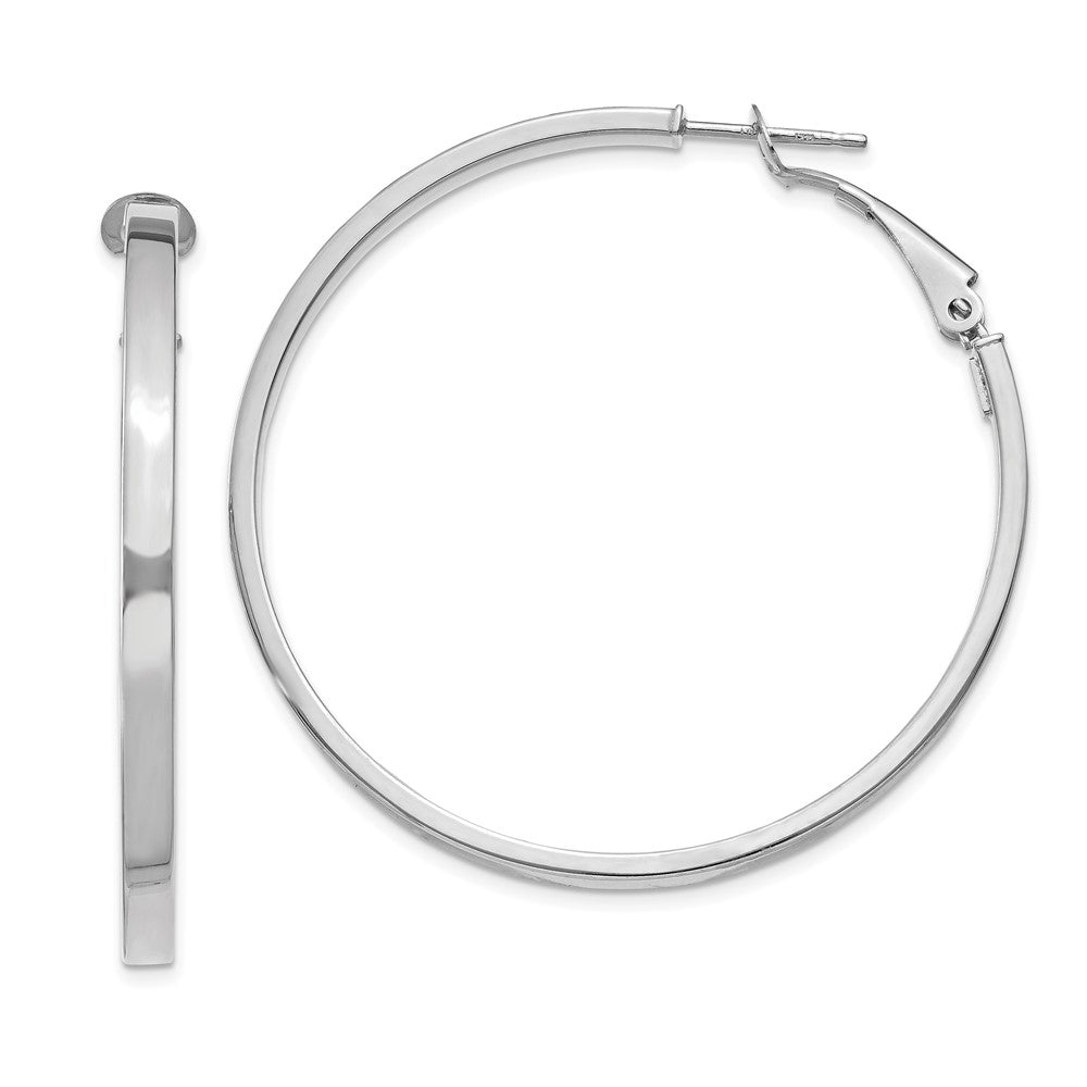 14k White Gold 46 mm Polished Square Tube Round Hoop Earrings