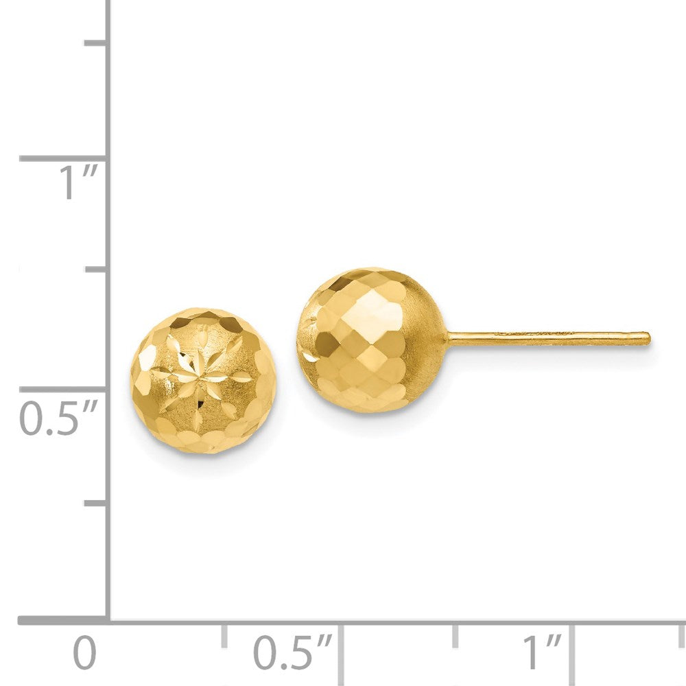 14k Yellow Gold 8 mm Diamond-cut Mirror Ball Post Earrings (1.24 grams)