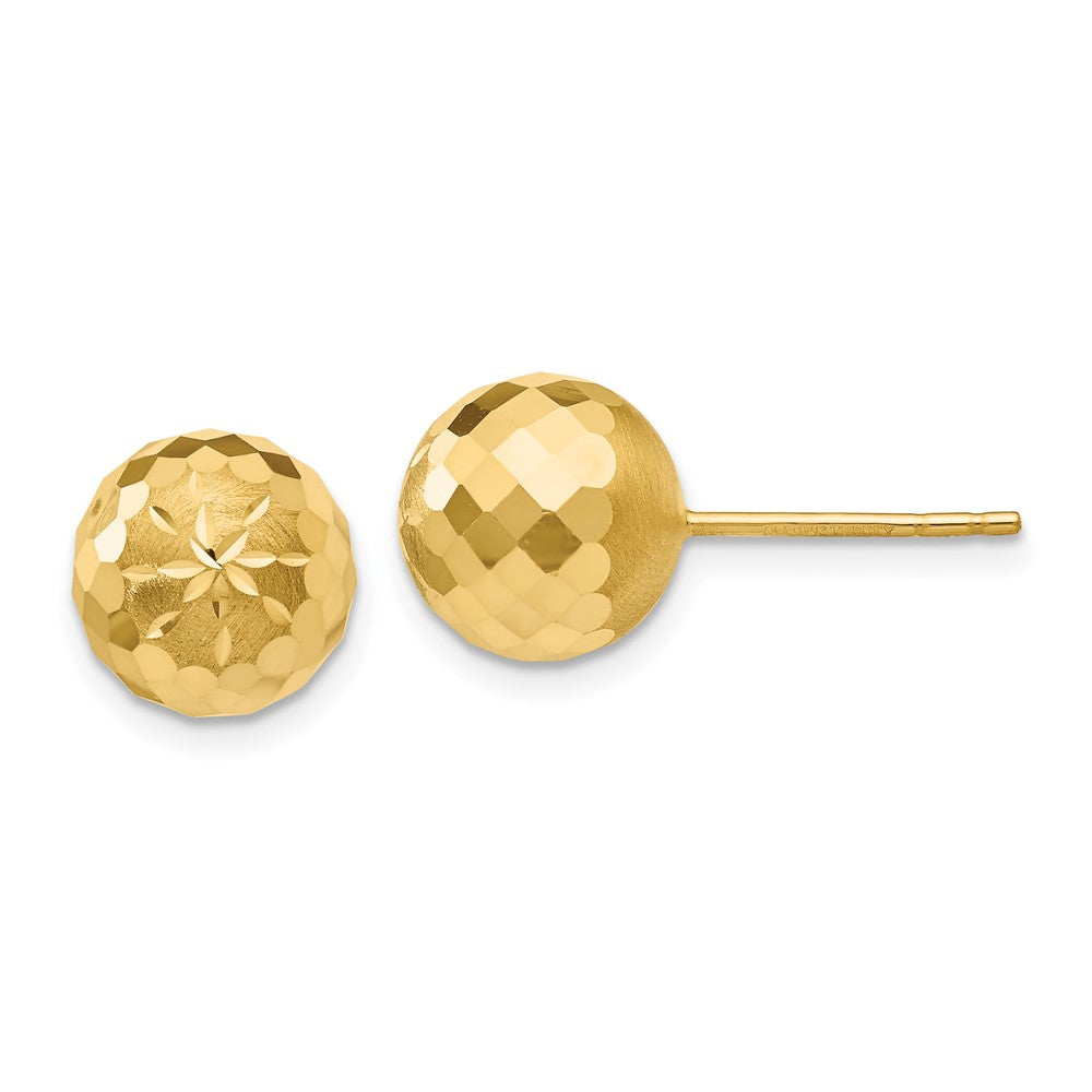 14k Yellow Gold 9 mm Diamond-cut Mirror Ball Post Earrings (1.62 grams)