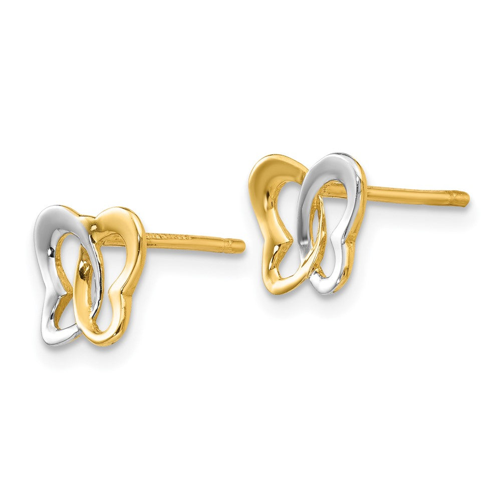 14k Yellow & Rhodium 8 mm  Butterfly Post Earrings (0.86 grams)