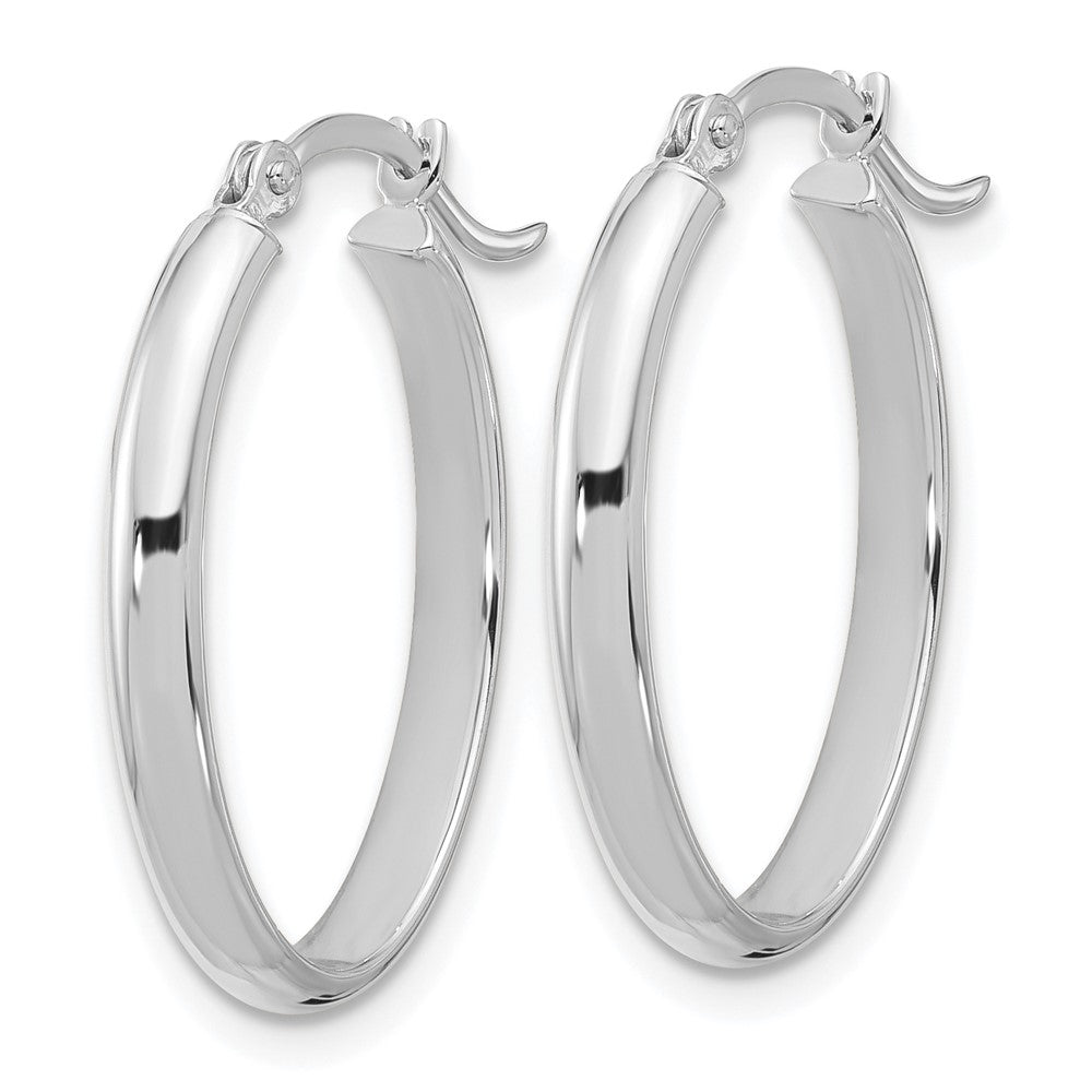 14k White Gold 3 mm  Oval Hoop Earrings