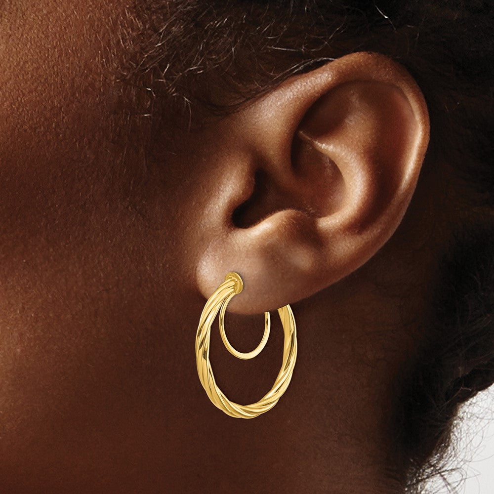 14k Yellow Gold 2.25 mm Twisted Non-pierced Hoop Earrings (1.99 grams)