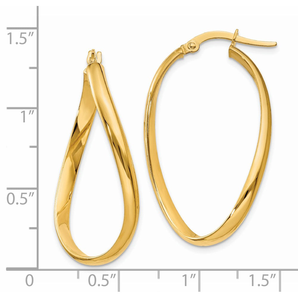 14k Yellow Gold 3 mm Twisted Oval Hoop Earrings (2.02 grams)