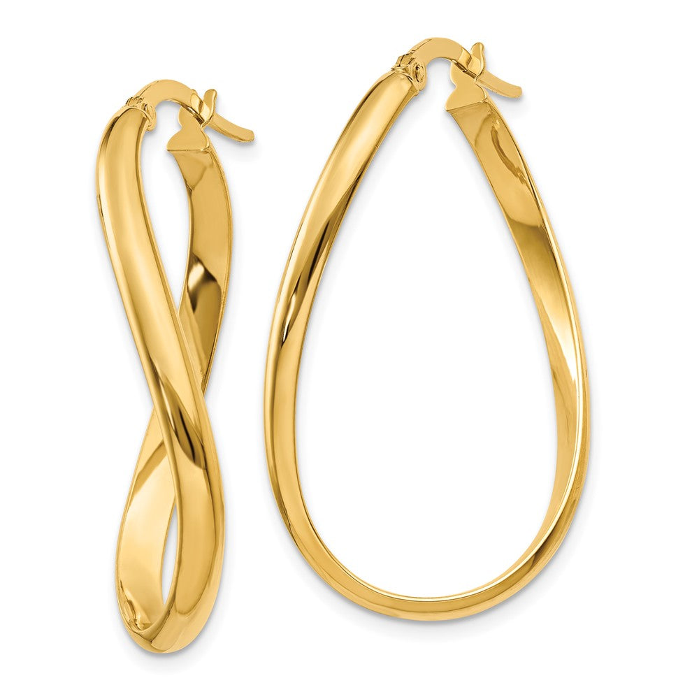 14k Yellow Gold 3 mm Twisted Oval Hoop Earrings