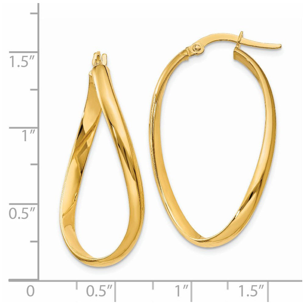 14k Yellow Gold 3 mm Twisted Oval Hoop Earrings (2.02 grams)