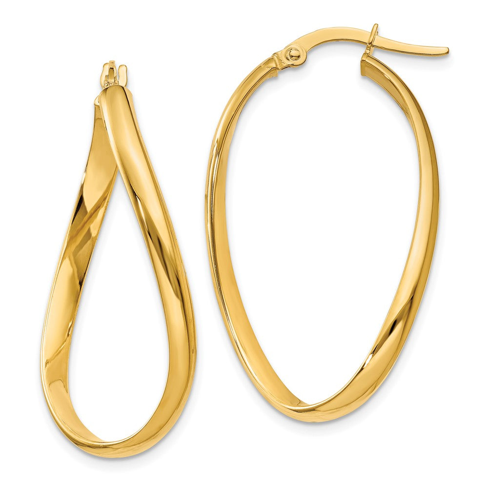 14k Yellow Gold 3 mm Twisted Oval Hoop Earrings