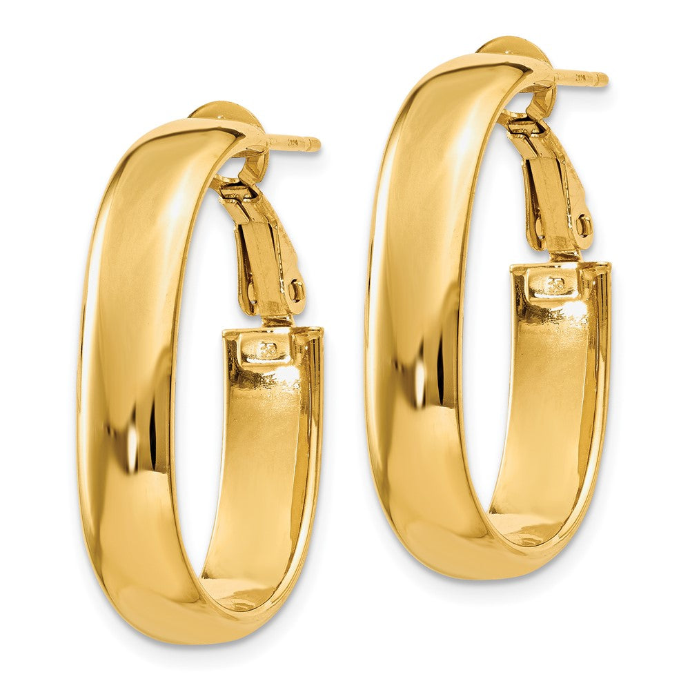 14k Yellow Gold 23.5 mm Oval Omega Back Hoop Earrings (2.92 grams)
