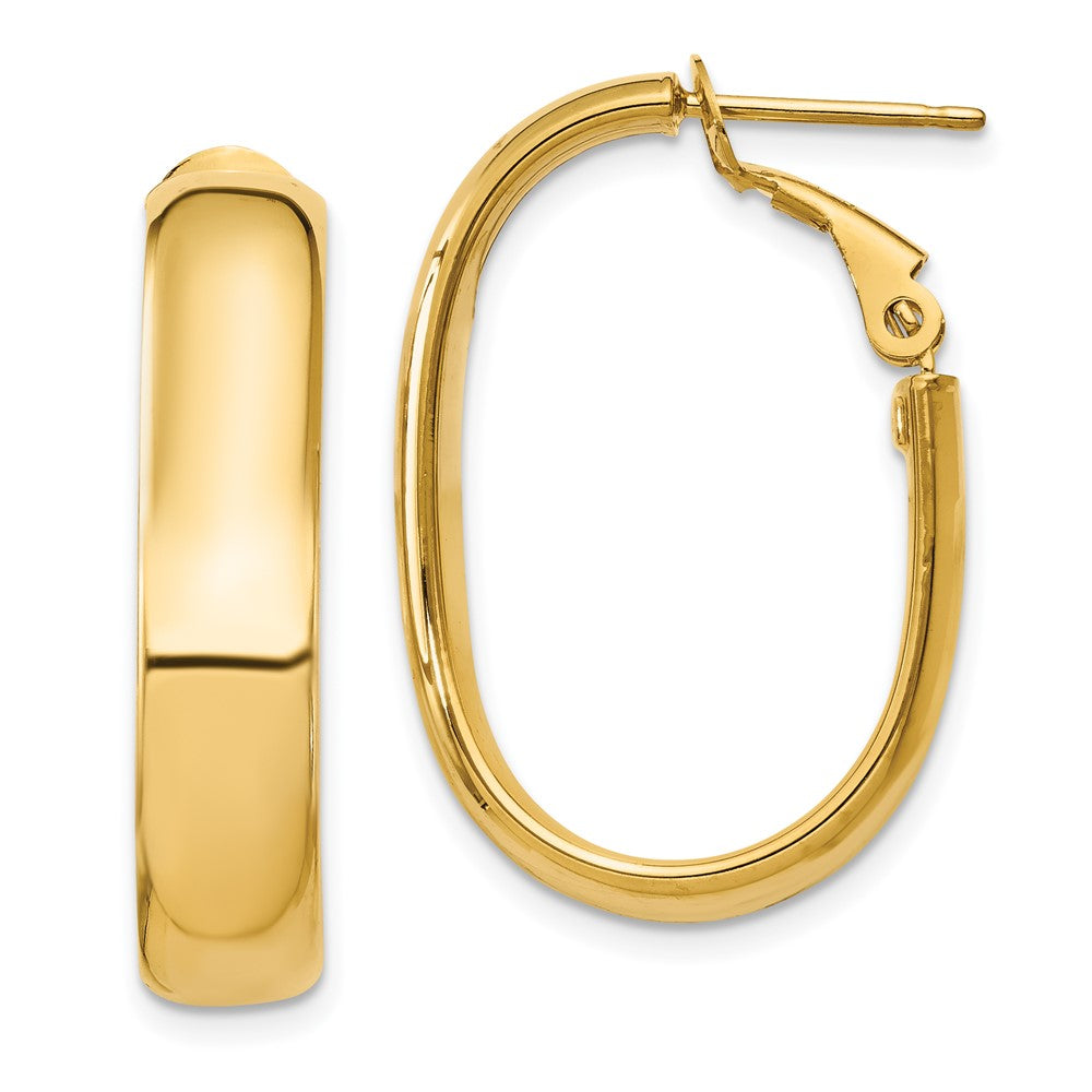 14k Yellow Gold 23.5 mm Oval Omega Back Hoop Earrings