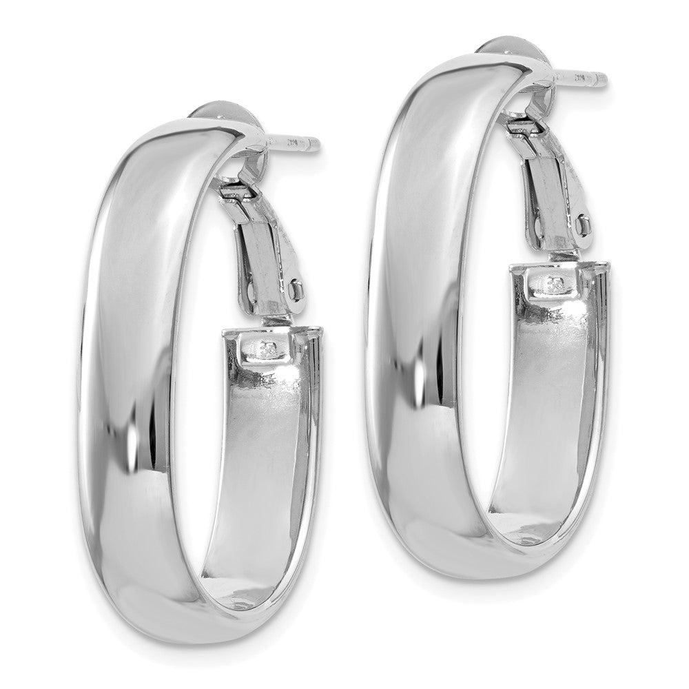 14k White Gold 23.5 mm  Oval Omega Back Hoop Earrings