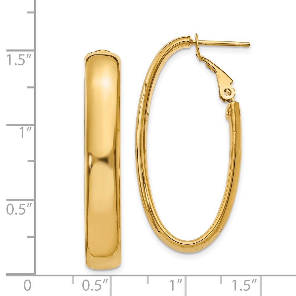 14k Yellow Gold 19.25 mm Oval Omega Back Hoop Earrings (3.45 grams)