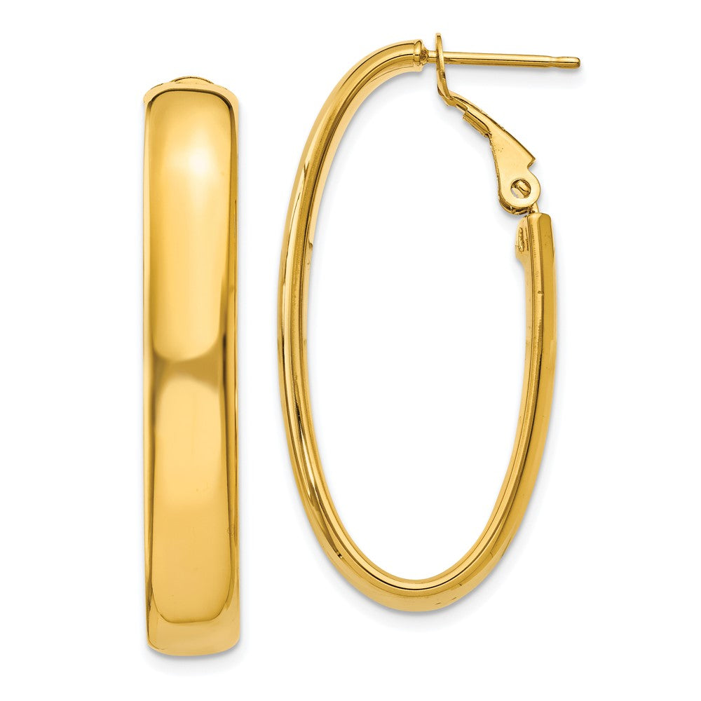 14k Yellow Gold 19.25 mm Oval Omega Back Hoop Earrings