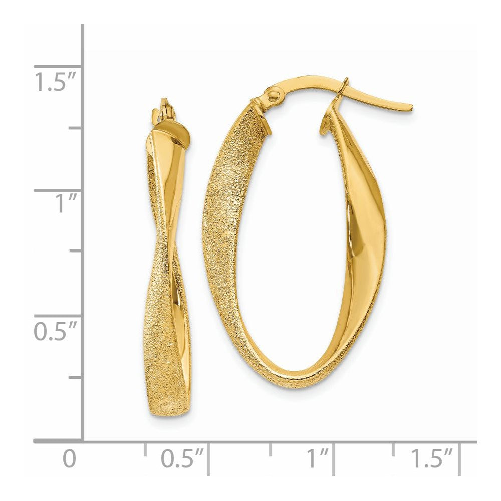 14k Yellow Gold 4 mm 1ky Oval Twist Hoop Earrings