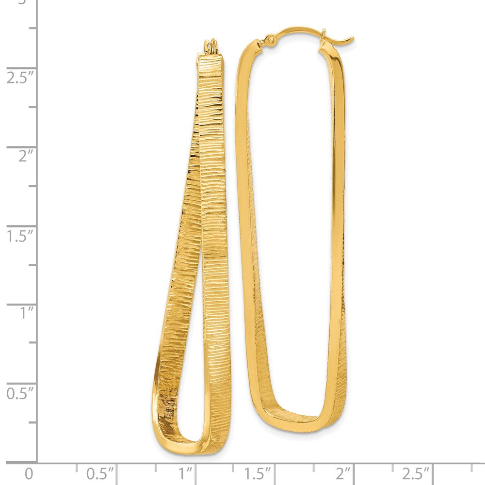 14k Yellow Gold 4 mm Textured Twisted Oval Hoop Earrings