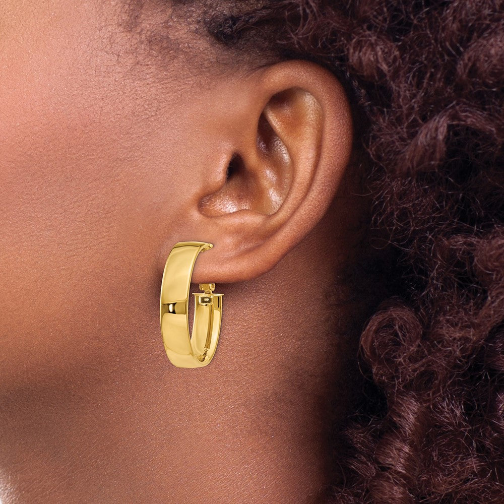 14k Yellow Gold 23 mm Oval Omega Back Hoop Earrings
