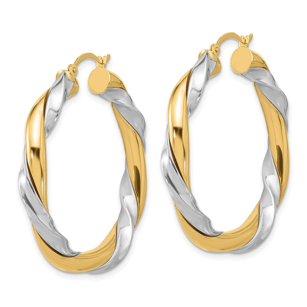 14k Yellow & Rhodium 5.5 mm  Twisted Hoop Earrings (6.42 grams)