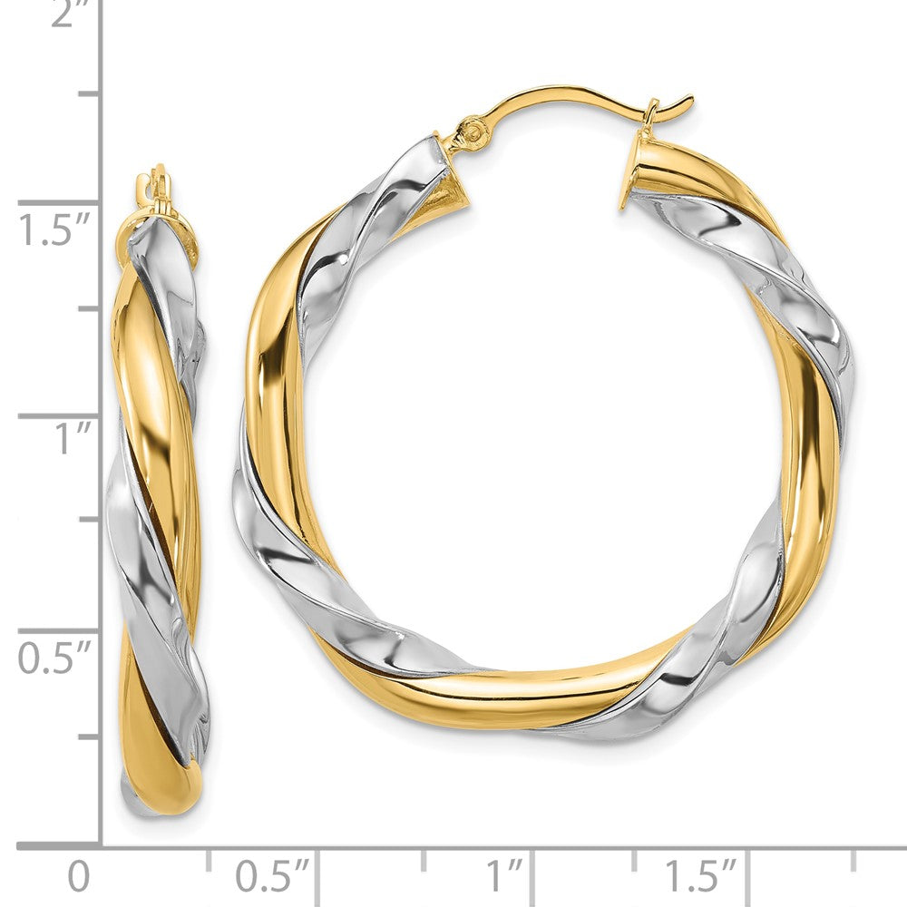 14k Yellow & Rhodium 5.5 mm  Twisted Hoop Earrings (6.42 grams)