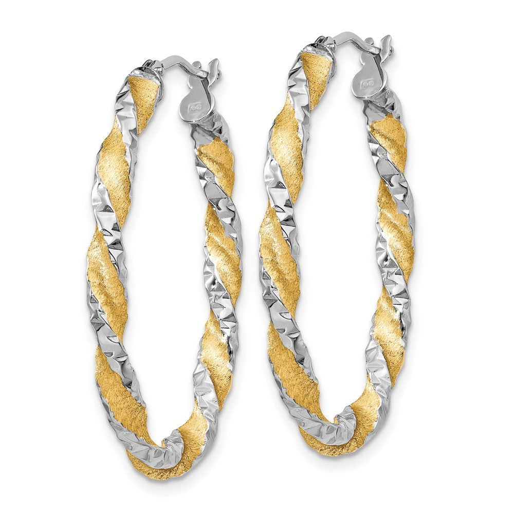 14k White Gold 24.5 mm  Twisted D/C Oval Hoop Earrings