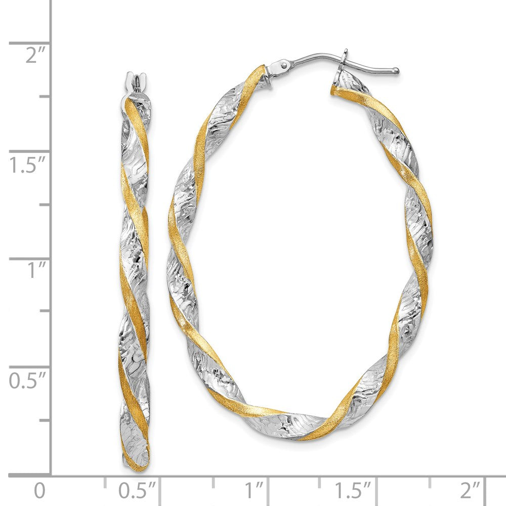 14k White Gold 31 mm  Twisted D/C Oval Hoop Earrings