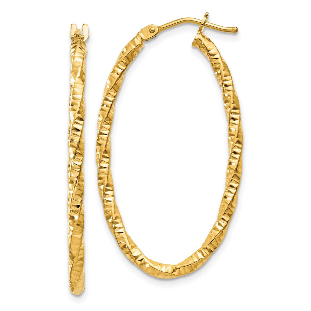 14k Yellow Gold 19.5 mm Diamond-cut Oval Hoop Earrings