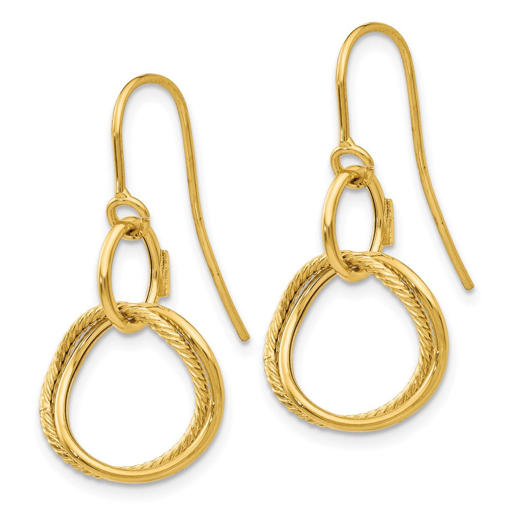 14k Yellow Gold 12 mm Small Twisted Circle Shepherd Hook Earrings (0.92 grams)